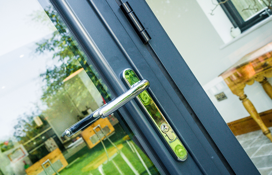 close up of a bifold door handle